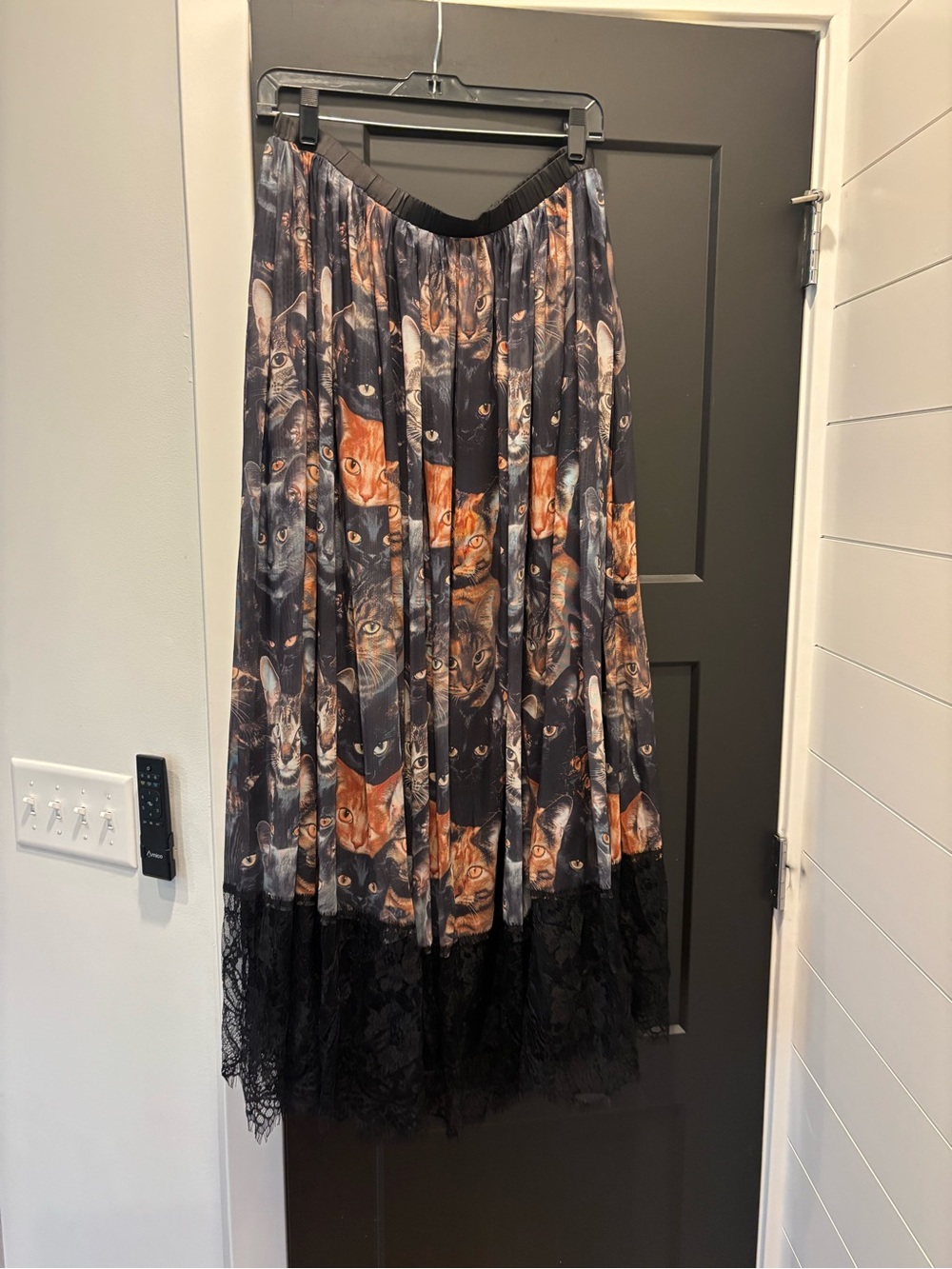 Dressed in LALA Purr Mesh Maxi Skirt Large Black Lace Cat Camo Graphic Print NWT - Picture 10 of 12